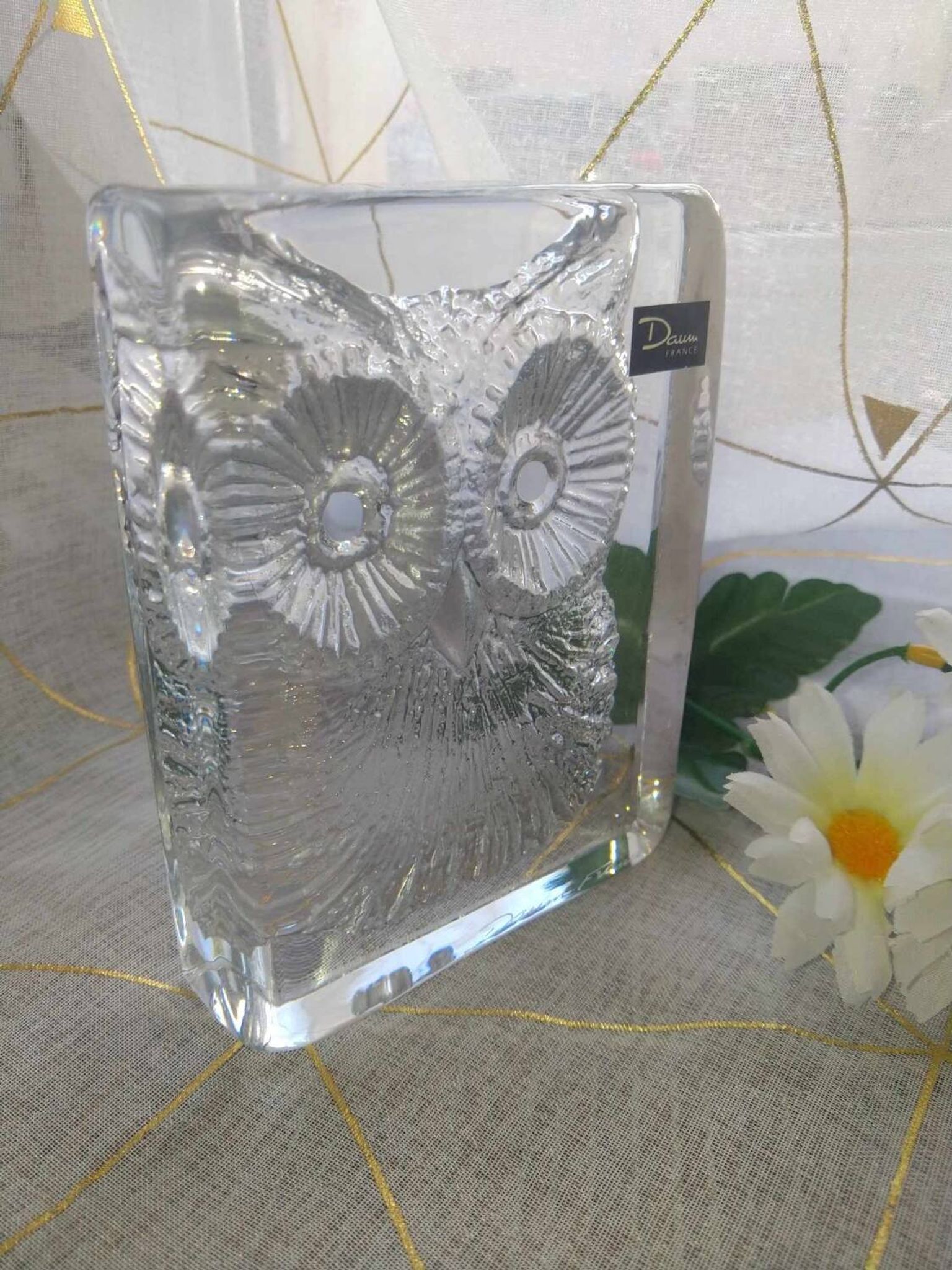 Paperweight signed daum France owl owls