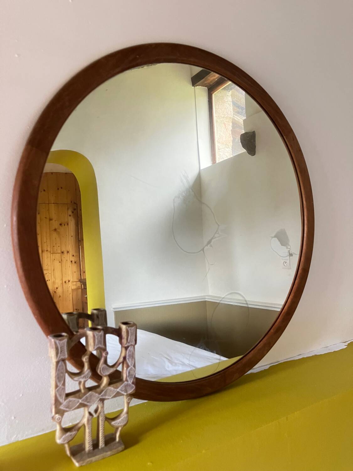 Vintage stone folk art candle holder