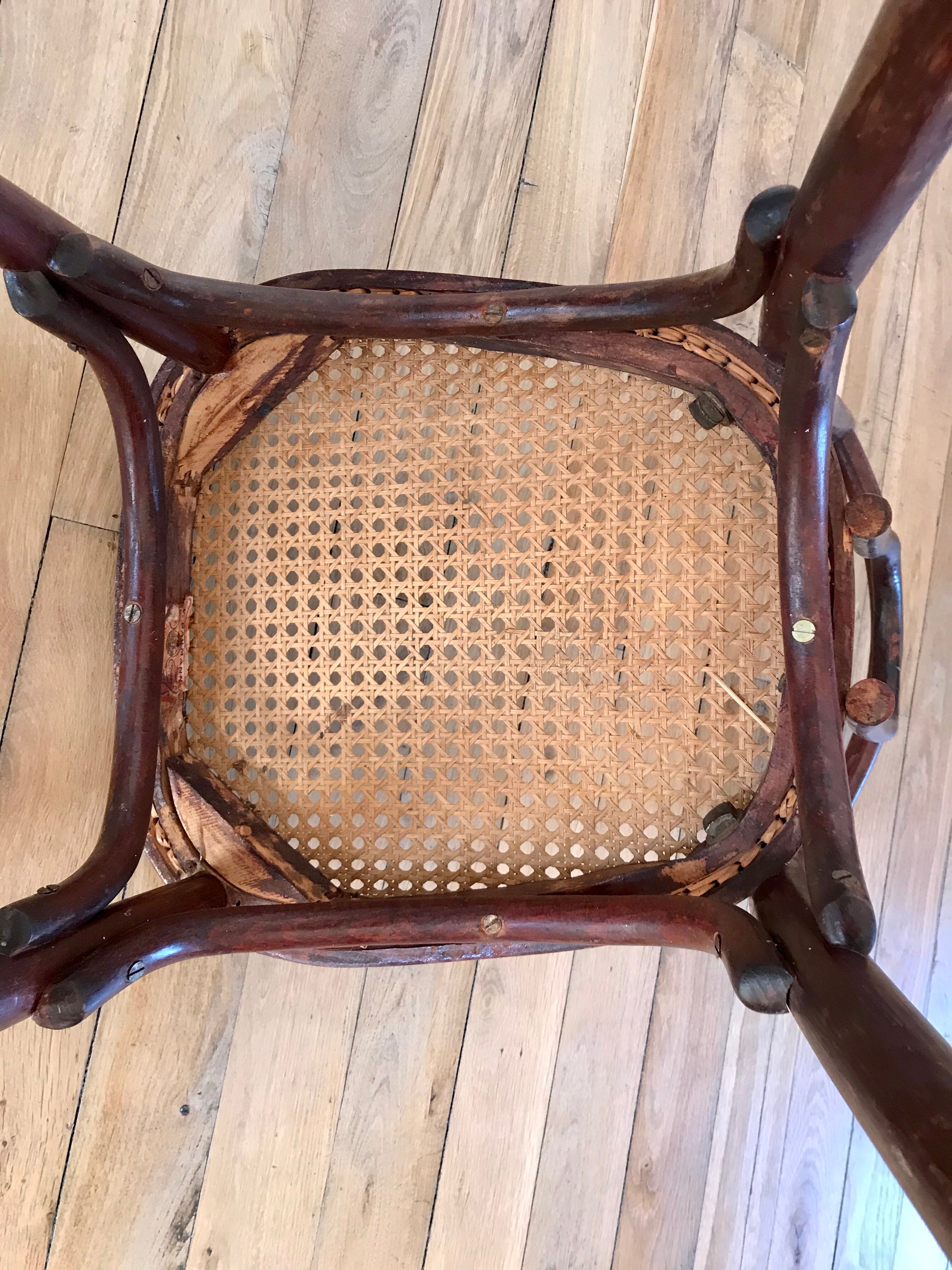 Baumann chair in turned wood and canning N33 early twentieth century