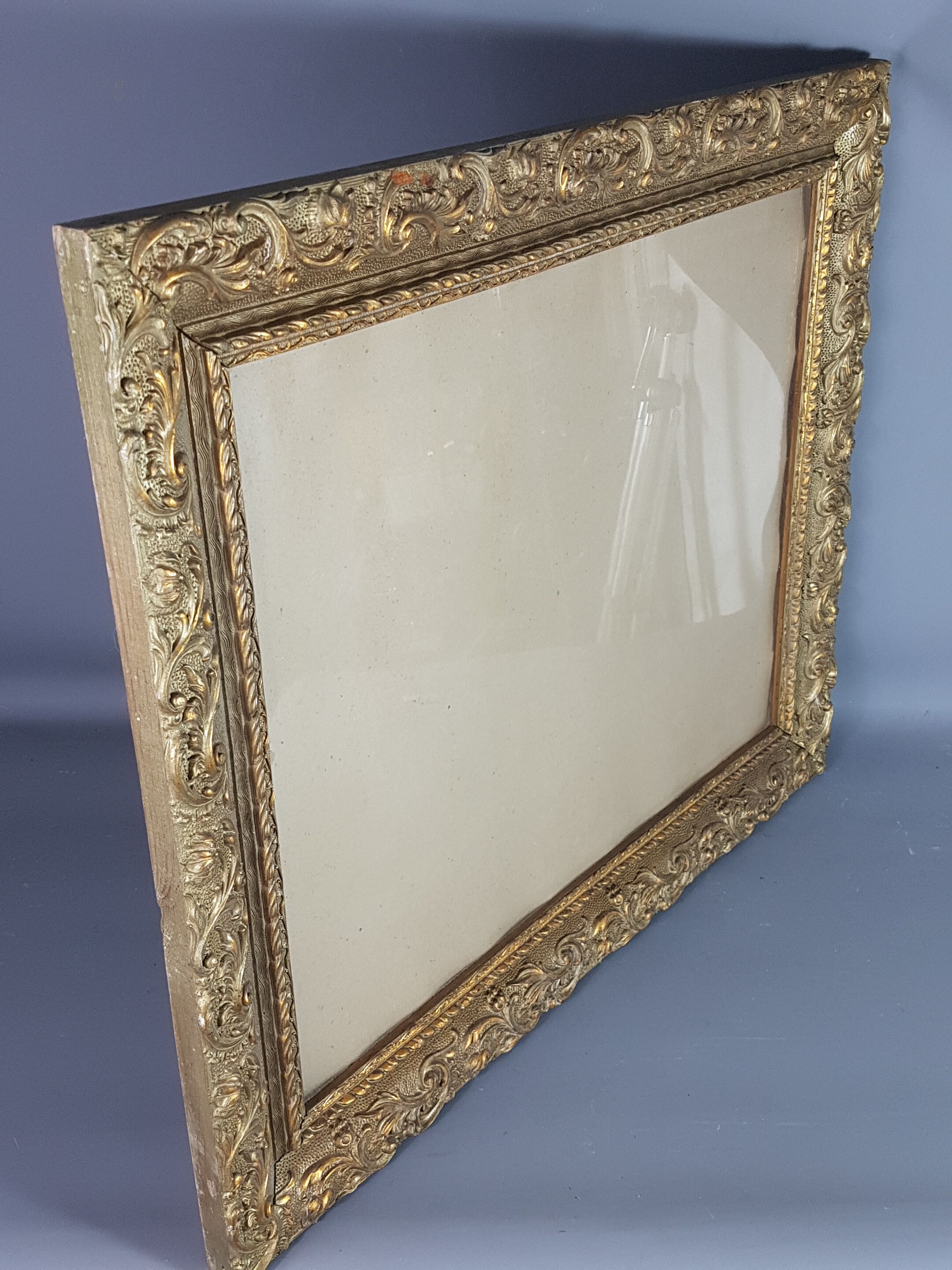 Old wood frame - gilded stucco - glass 61x51 cm leaf 50.5x40 cm SB 113