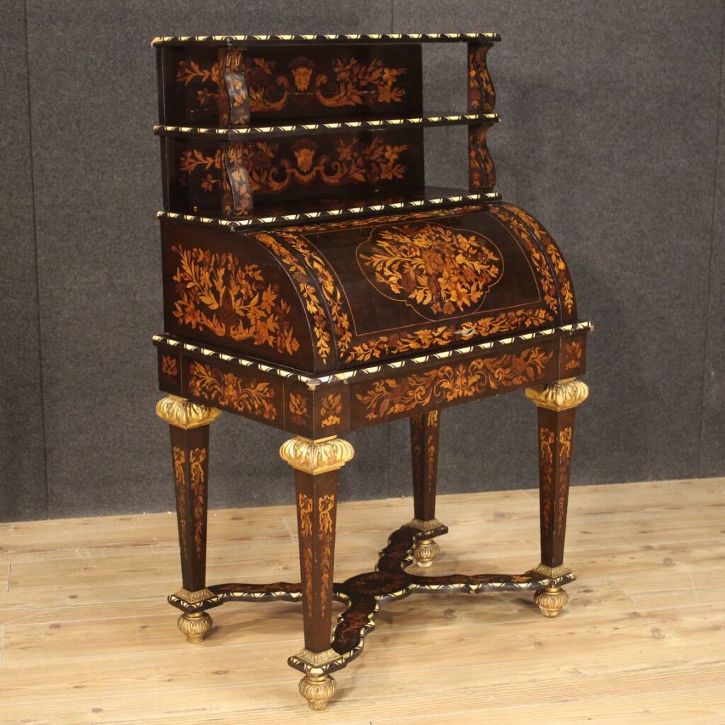 Napoleon III style marquetry cylinder desk