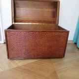 Vintage storage chest - curved - woven rattan - 1970s - mahogany colour