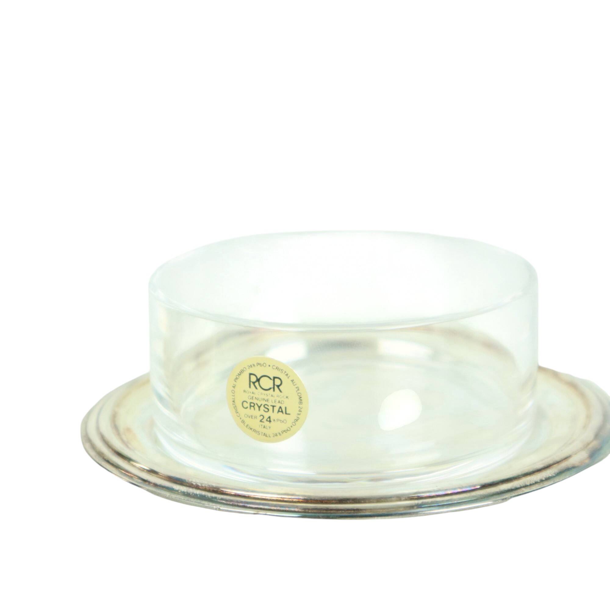 Silver Plated Butter Bowl Caviar Holder Maestri Italy Crystal
