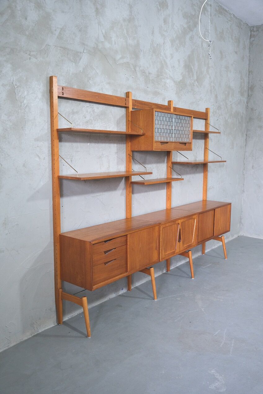 Mid-Century Modular Free Standing  Teak Wall Unit by Kjell Riise for Brodrene Jatogs, Norway, 1960s