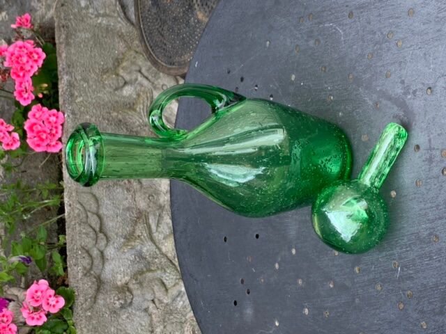Carafe bottle blown glass glassware of biot stamped vintage