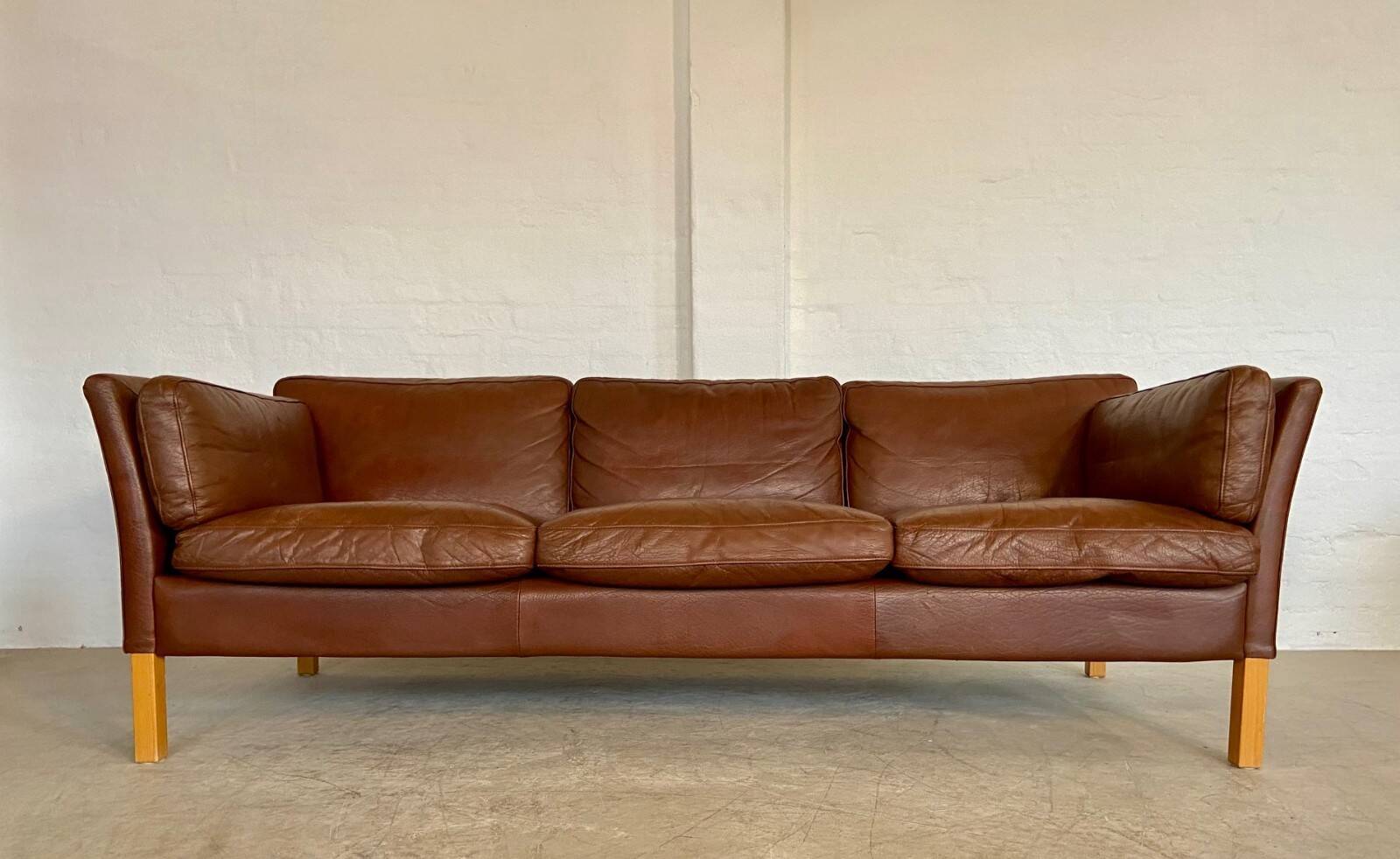 Danish mid-century vintage Mogens Hansen cognac brown leather sofa 60s