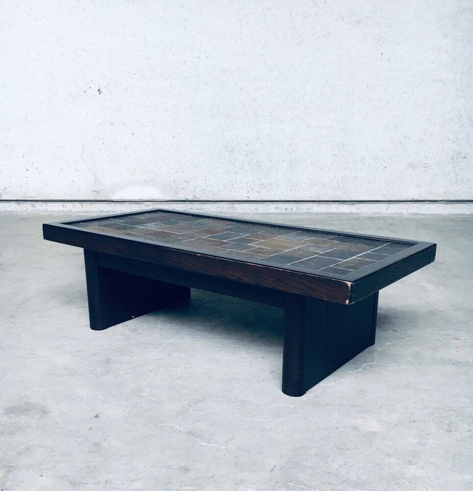 Brutalist Style Slate Tile Inlay Coffee Table, Belgium, 1970s