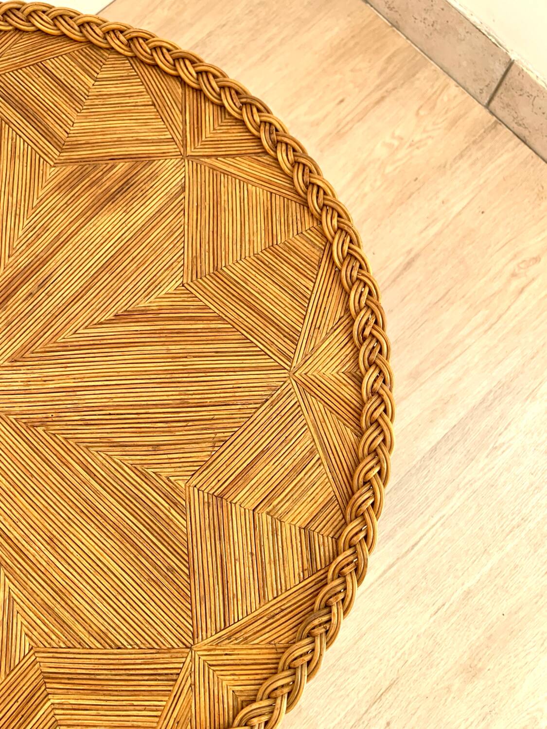 Vintage straw marquetry side table