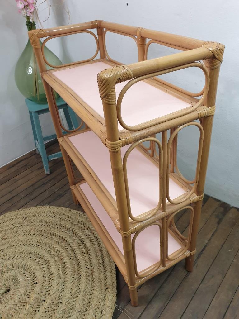 Vintage wicker and bamboo shelf