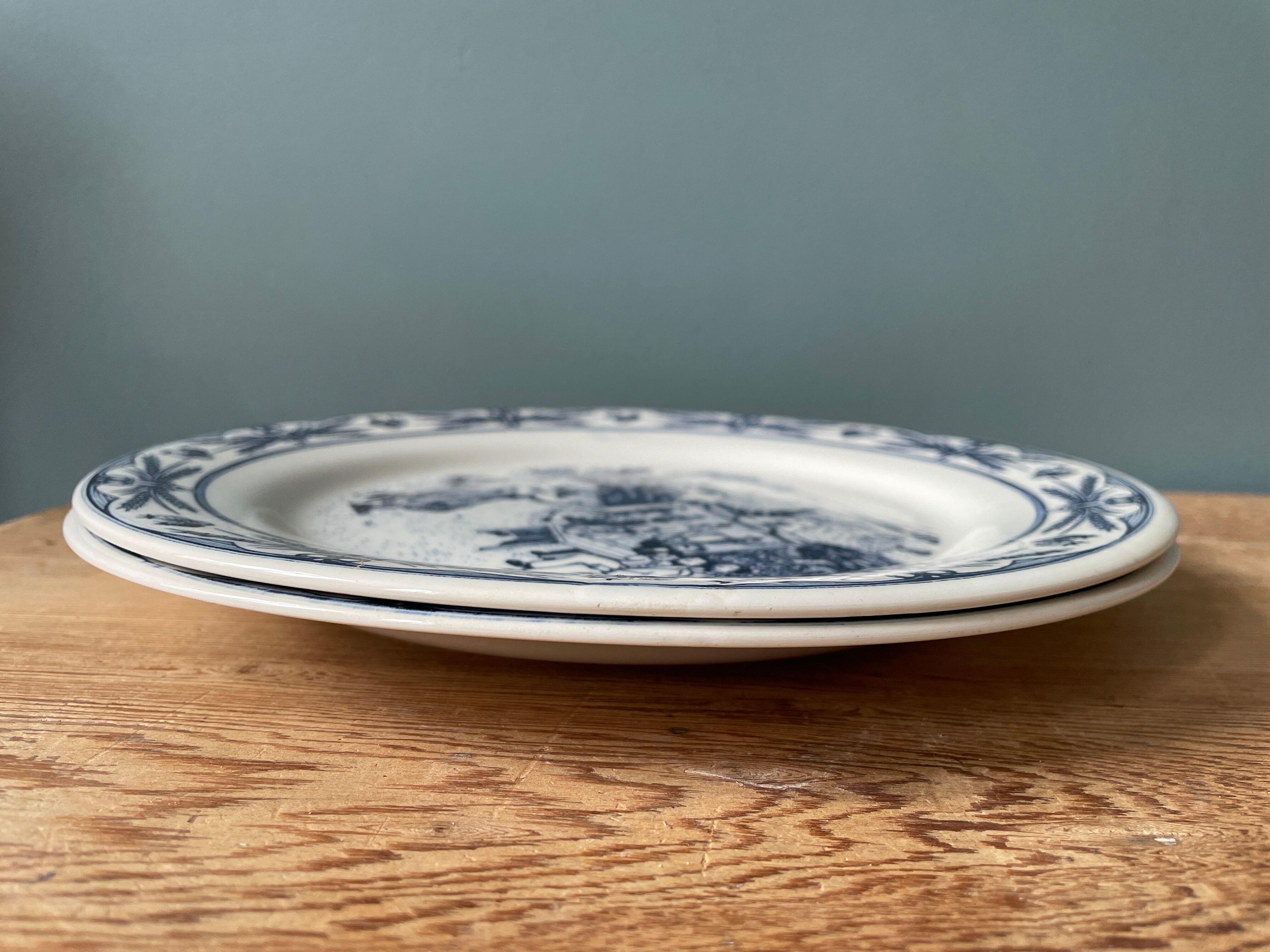 Two antique plates in Gien porcelain France