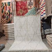 Large Moroccan Berber rug in cream wool – 300 x 200 cm Geometric patterns