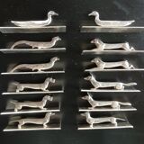 12 Apollo Knife Holders in Silver Metal Animals ART deco
