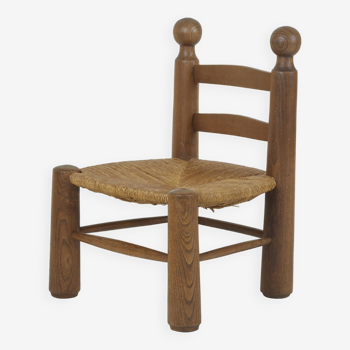 Low chair in solid wood (oak) dlg Charles Dudouyt vintage circa 1940