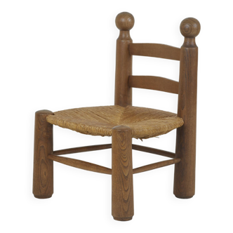 Low chair in solid wood (oak) dlg Charles Dudouyt vintage circa 1940