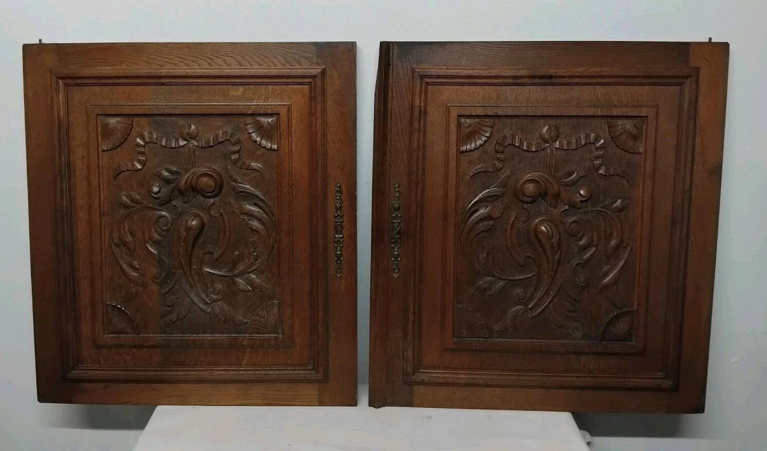 Pair of Antique Carved Oak Wooden Doors