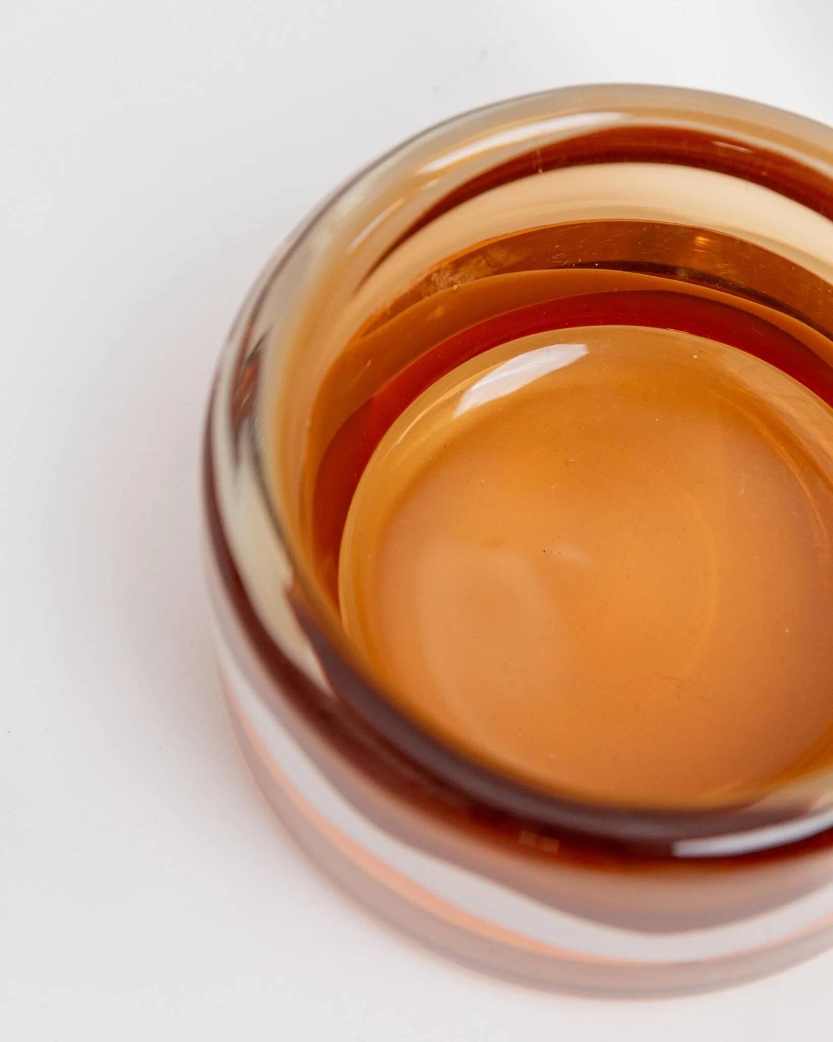 Vintage Skrdlovice Glass Bowl by Jaroslav Svoboda – Bold orange amber glass with white wave, Czech 1970s