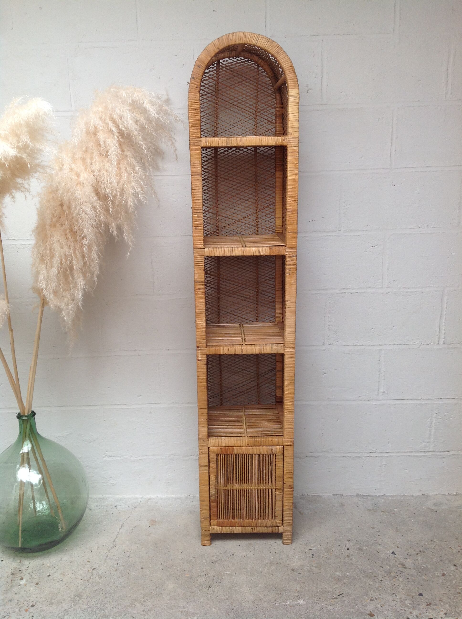 Vintage rattan shelf bookcase