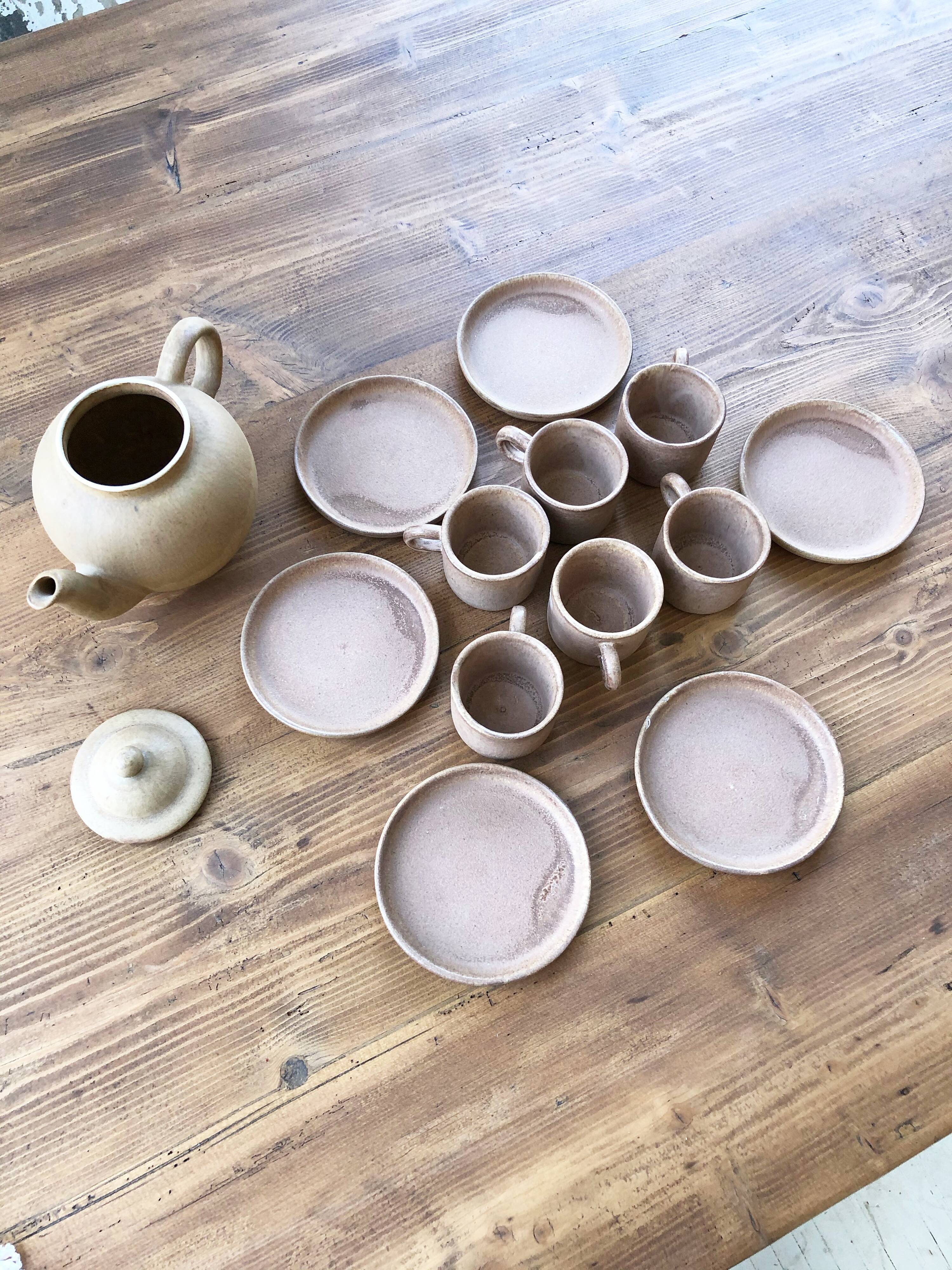 Set théière et tasses en grès