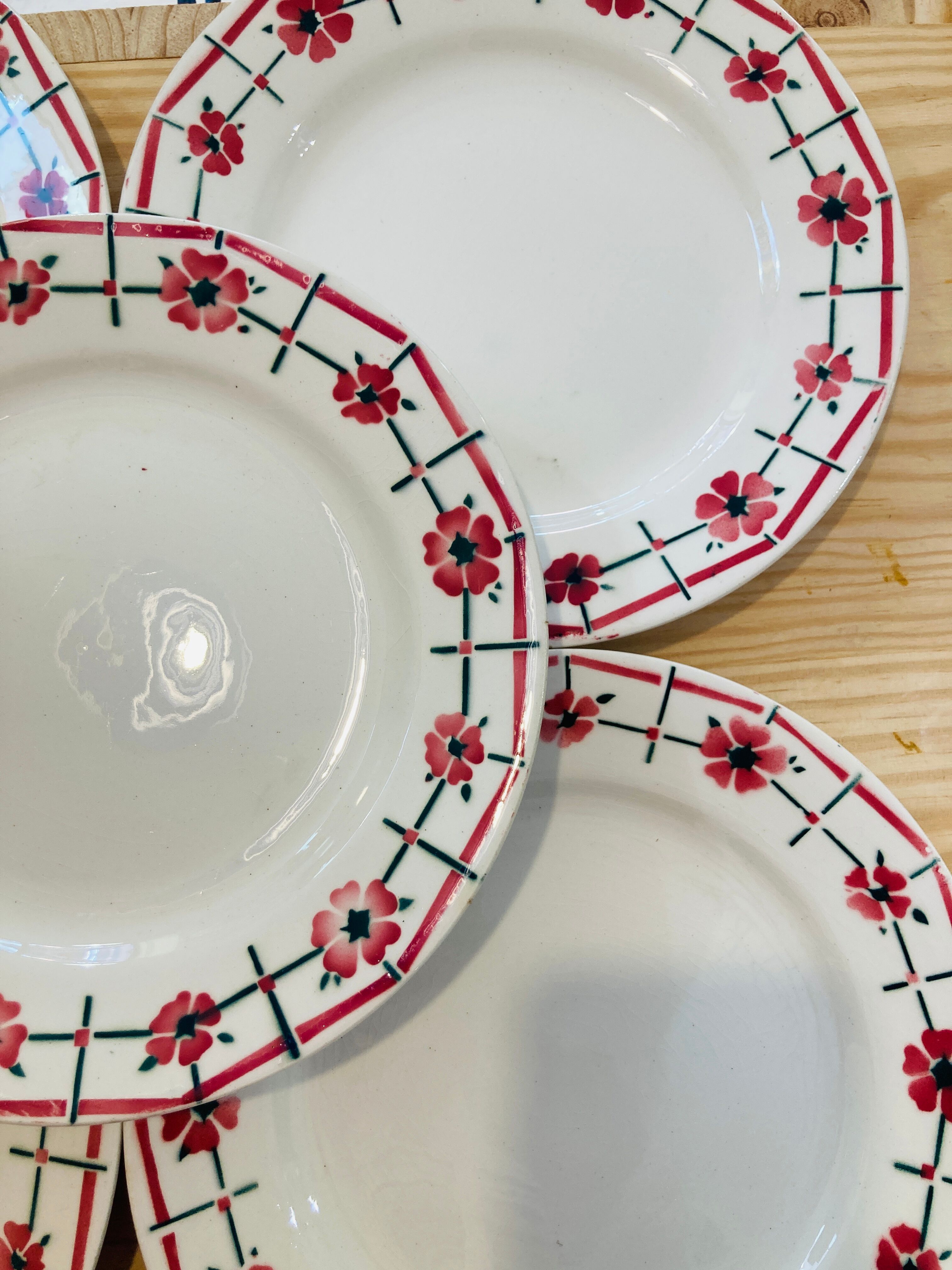 X6 pink flower plates monique ceranord france-retro-vintage