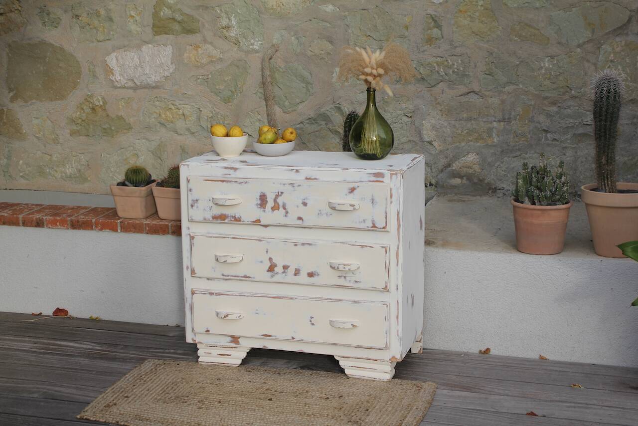 Small patinated art deco chest of drawers