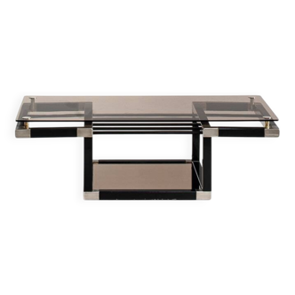 Coffee table attributed to Romeo Rega. Iron and smoked glass – France, 1980s.