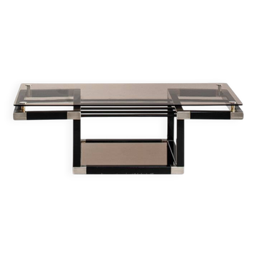 Table basse attribuée à Romeo Rega. Fer et verre fumé – France, années 1980