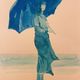 Monochrome blue painting signed female portrait "weekend in Deauville"