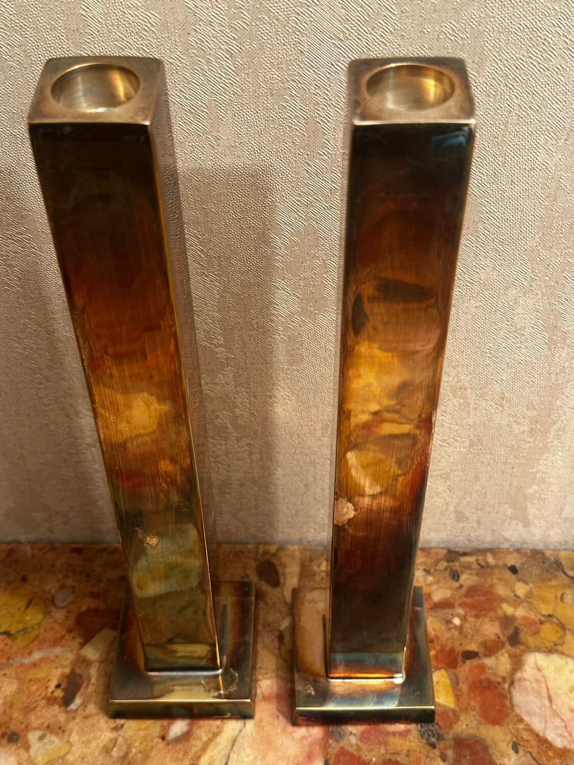 Pair of Silver-Plated Candle Holders H 29 cm - Modernist