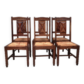 Set of 6 Art Deco chairs in oak and straw - Gaston Poisson / Dudouyt