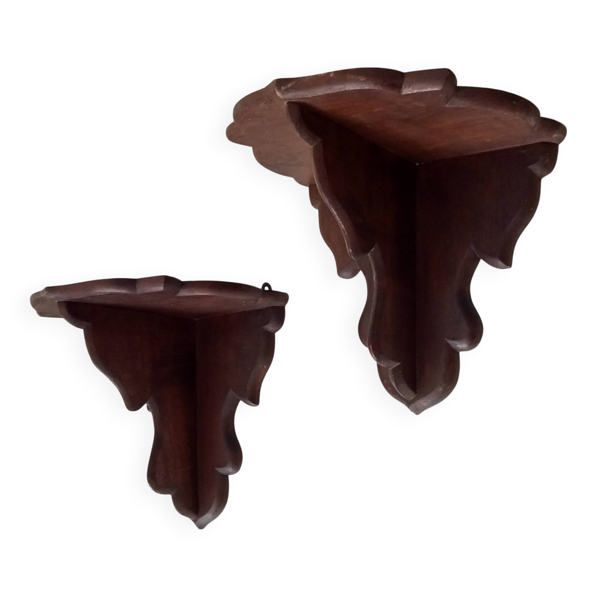 Pair of antique carved wooden shelves