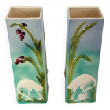 Pair of Saint Clement barbotine vases H 39cm circa 1900