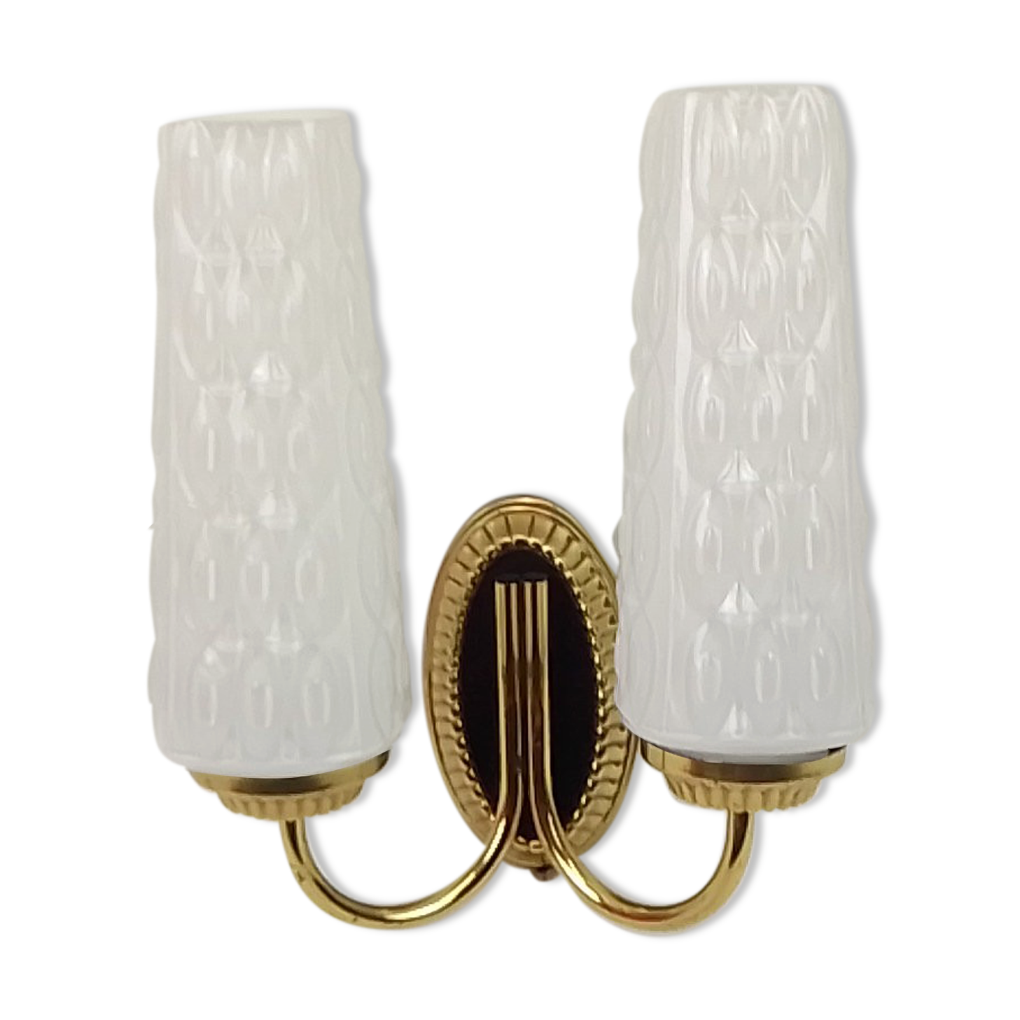 Vintage wall lamp 2 branches in white and brass glass