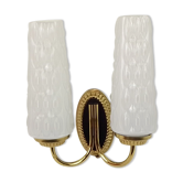 Vintage wall lamp 2 branches in white and brass glass