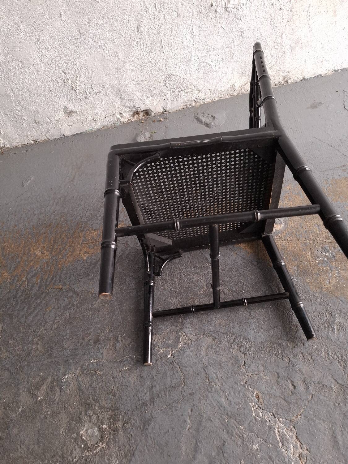 Black lacquered chair, faux bamboo, Chippendale, Jonathan Adler