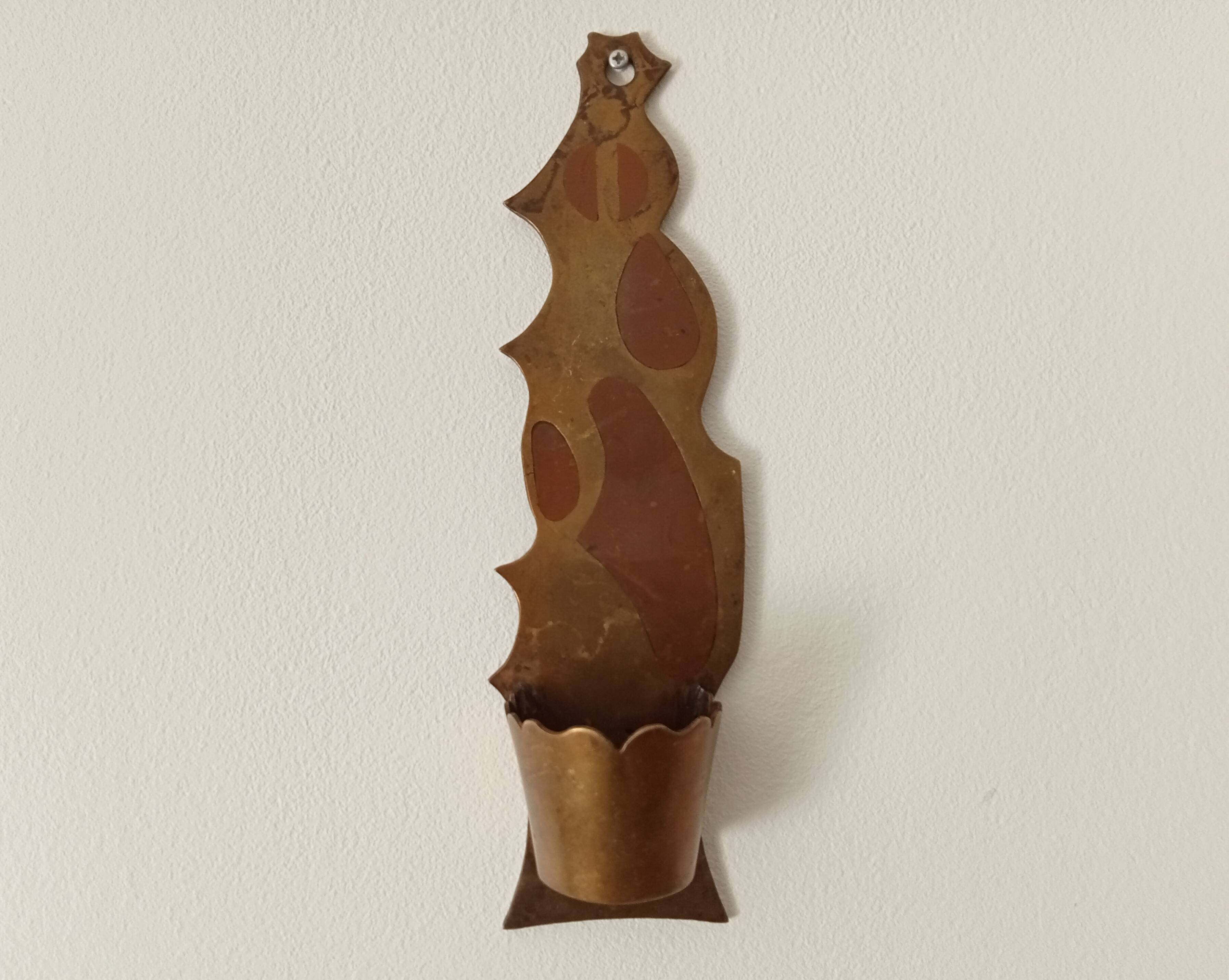 Vintage solid brass gold wall candle holder