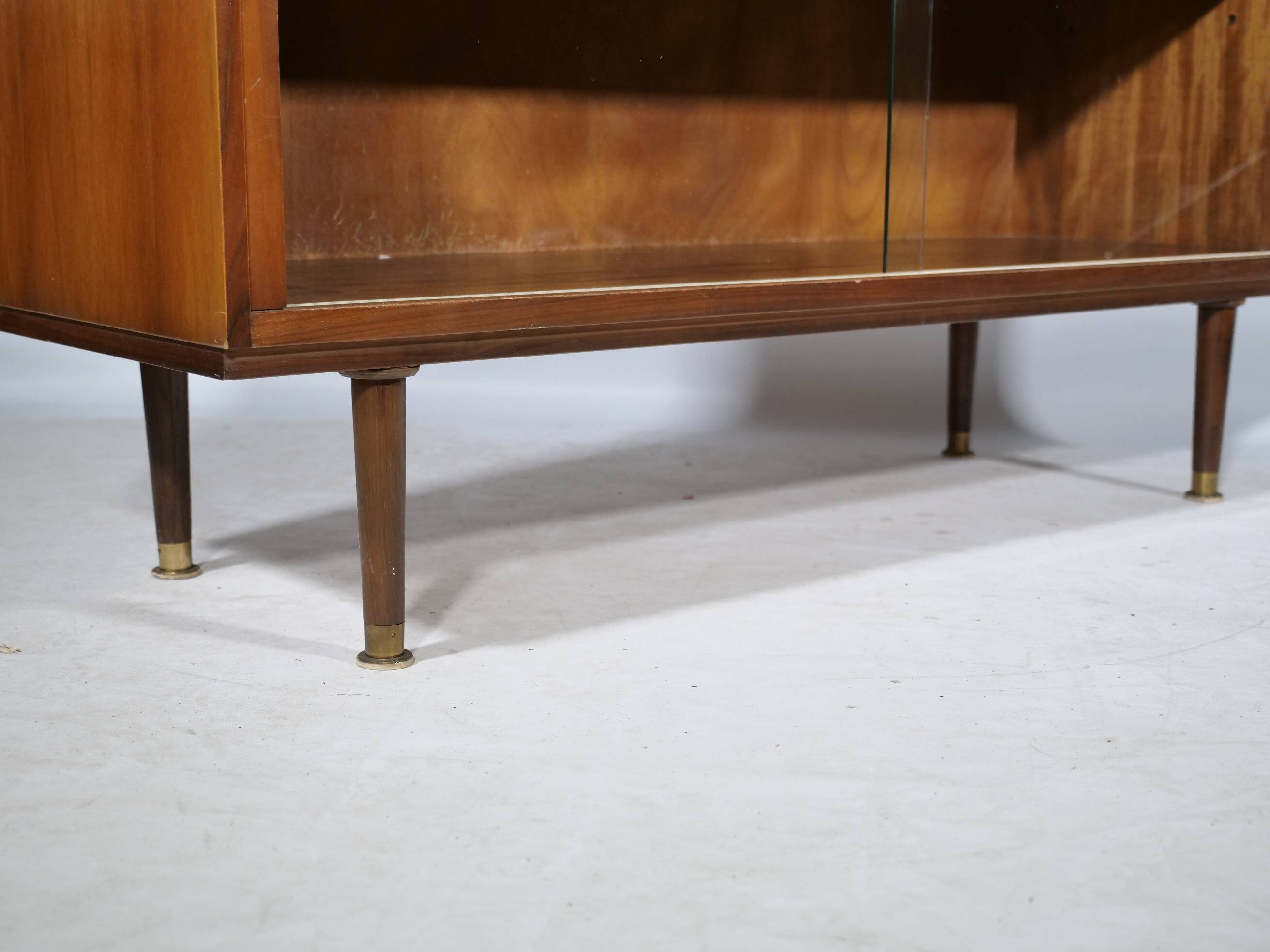Showcase Cabinet 1960s Sideboard Sliding Door Walnut