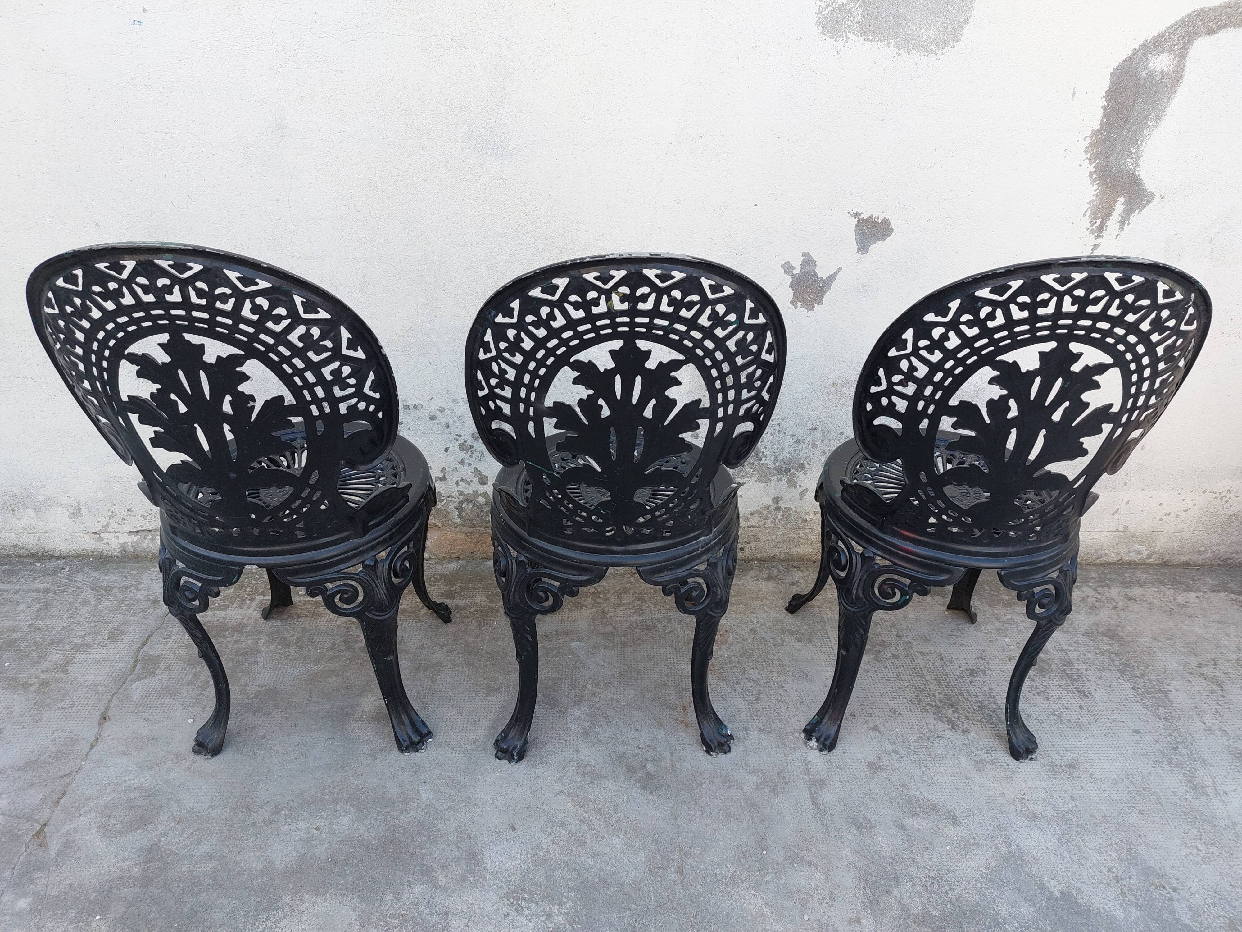 Series of 3 antique garden chairs