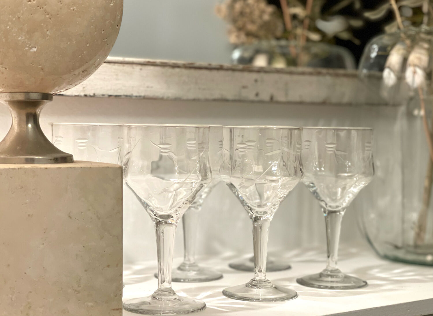 6 antique crystal glasses