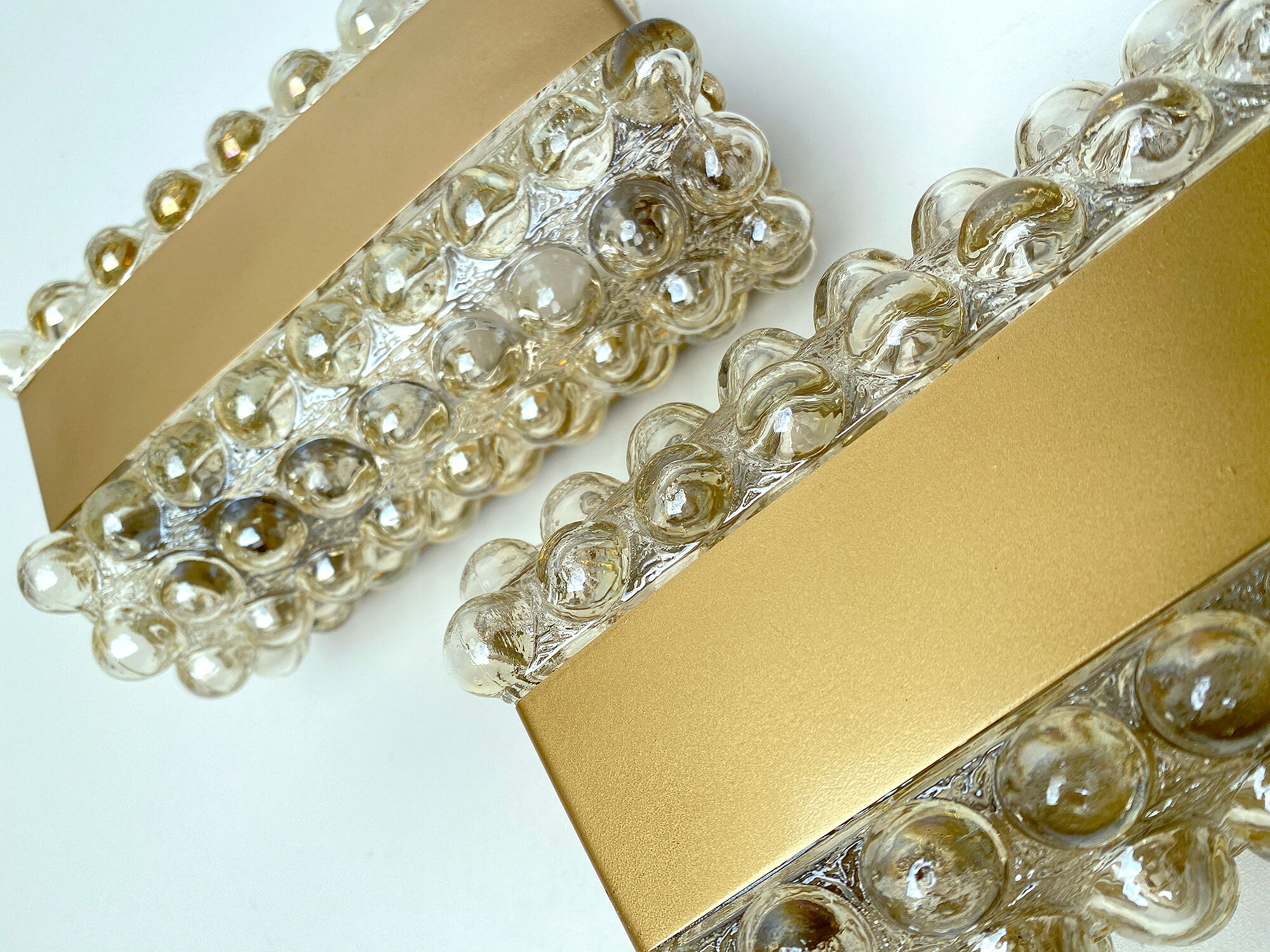 Pair Apliques Vintage Limburg, Golden Bubble Glass, 70s