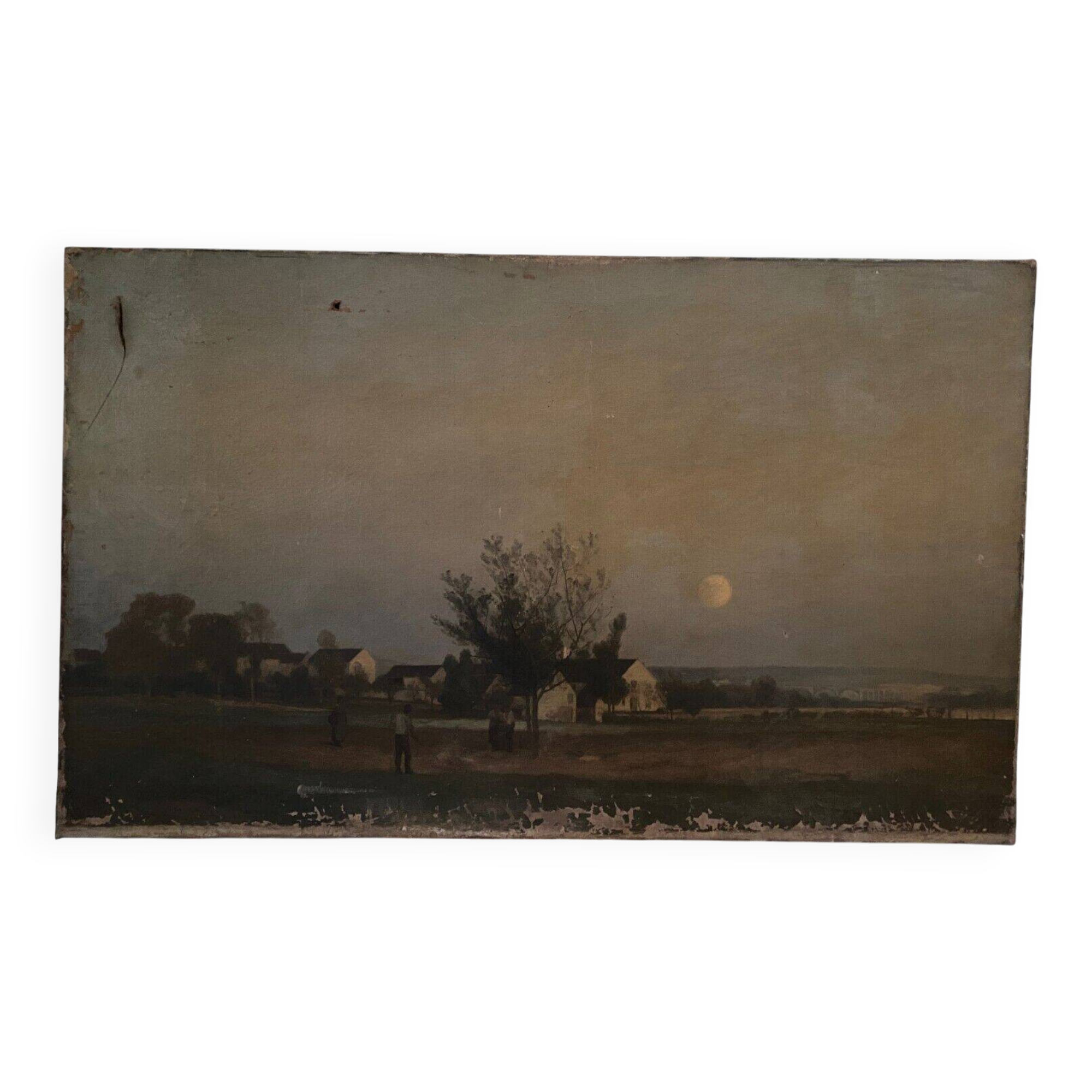 Oil on canvas moonlit landscape early 20th century