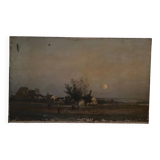 Oil on canvas moonlit landscape early 20th century
