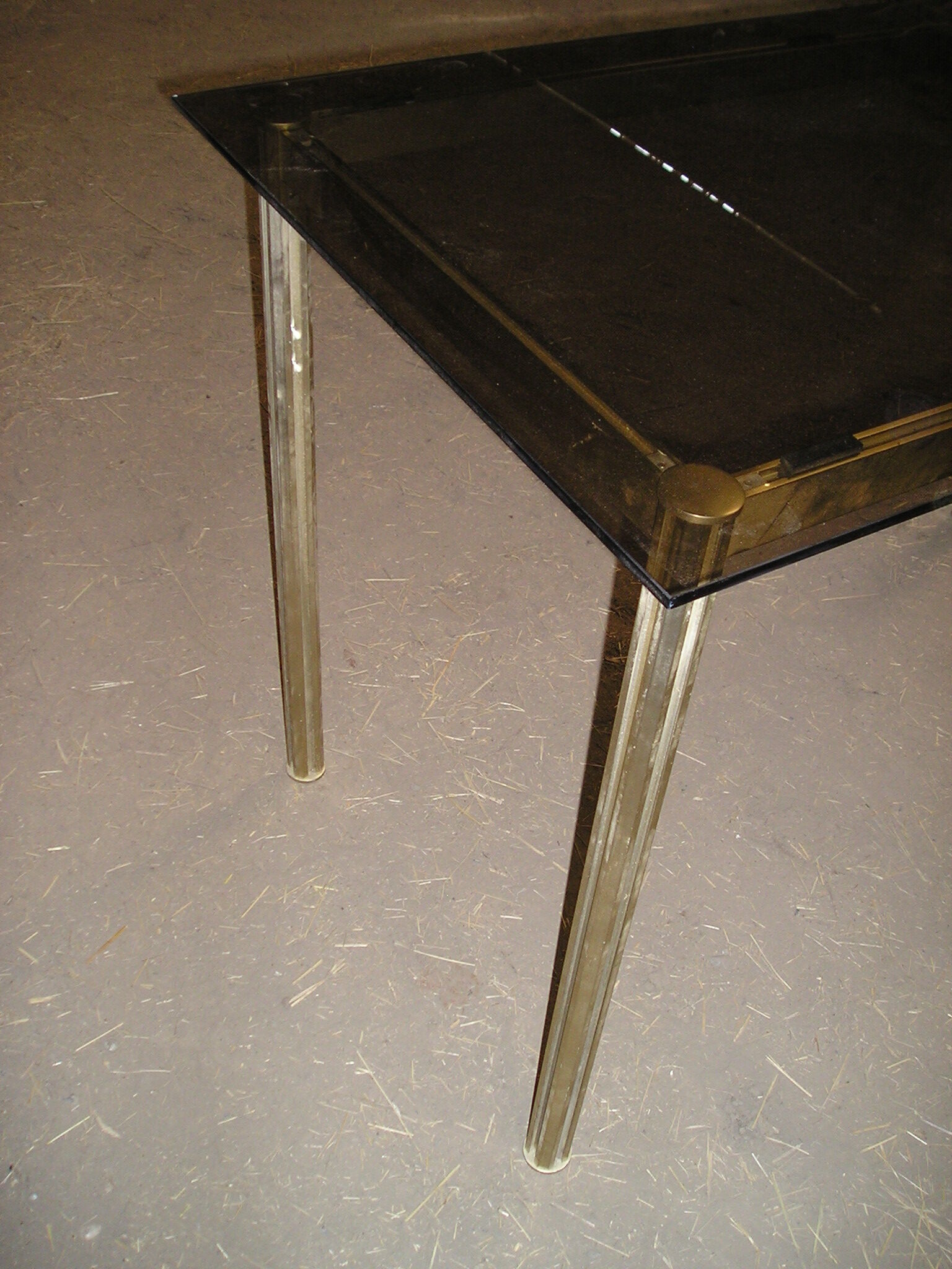 Smoked glass and gold aluminum table from the 70s/80s