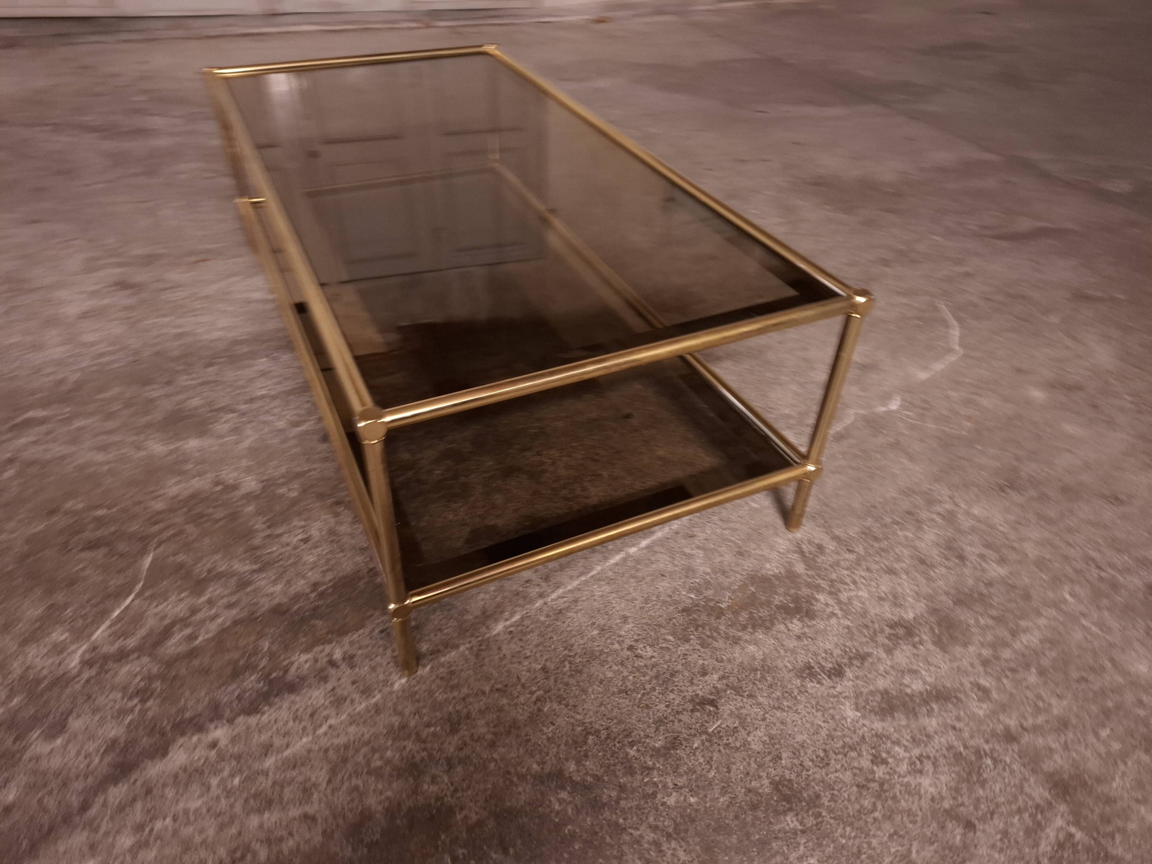 Vintage 80's brass coffee table, glass tops