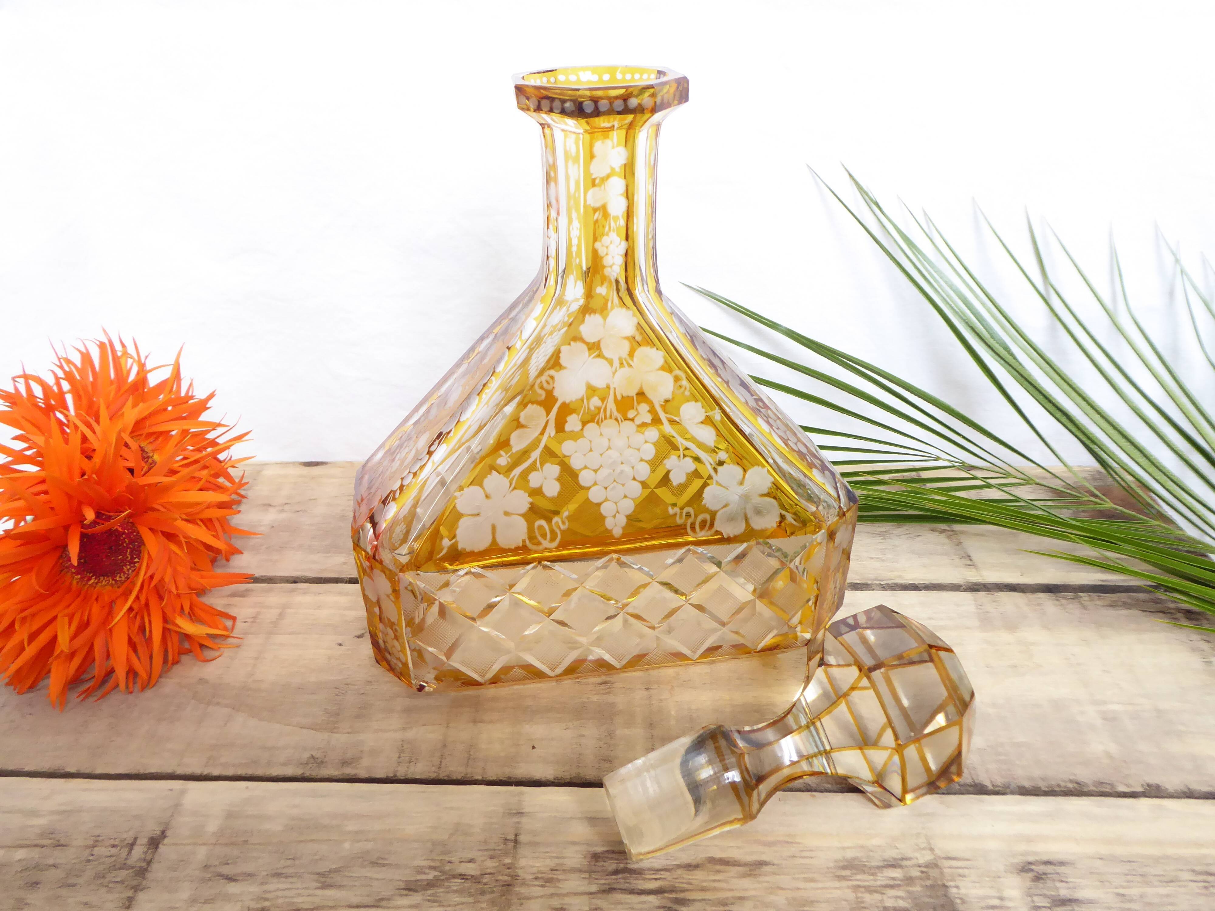 Engraved and cut crystal decanter