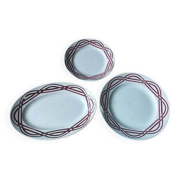 Art Deco service set in burgundy earthenware – 3 pieces