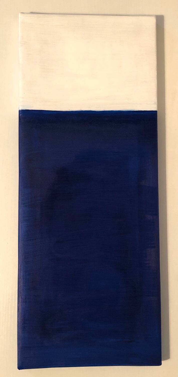 Abstract blue and white oil painting.