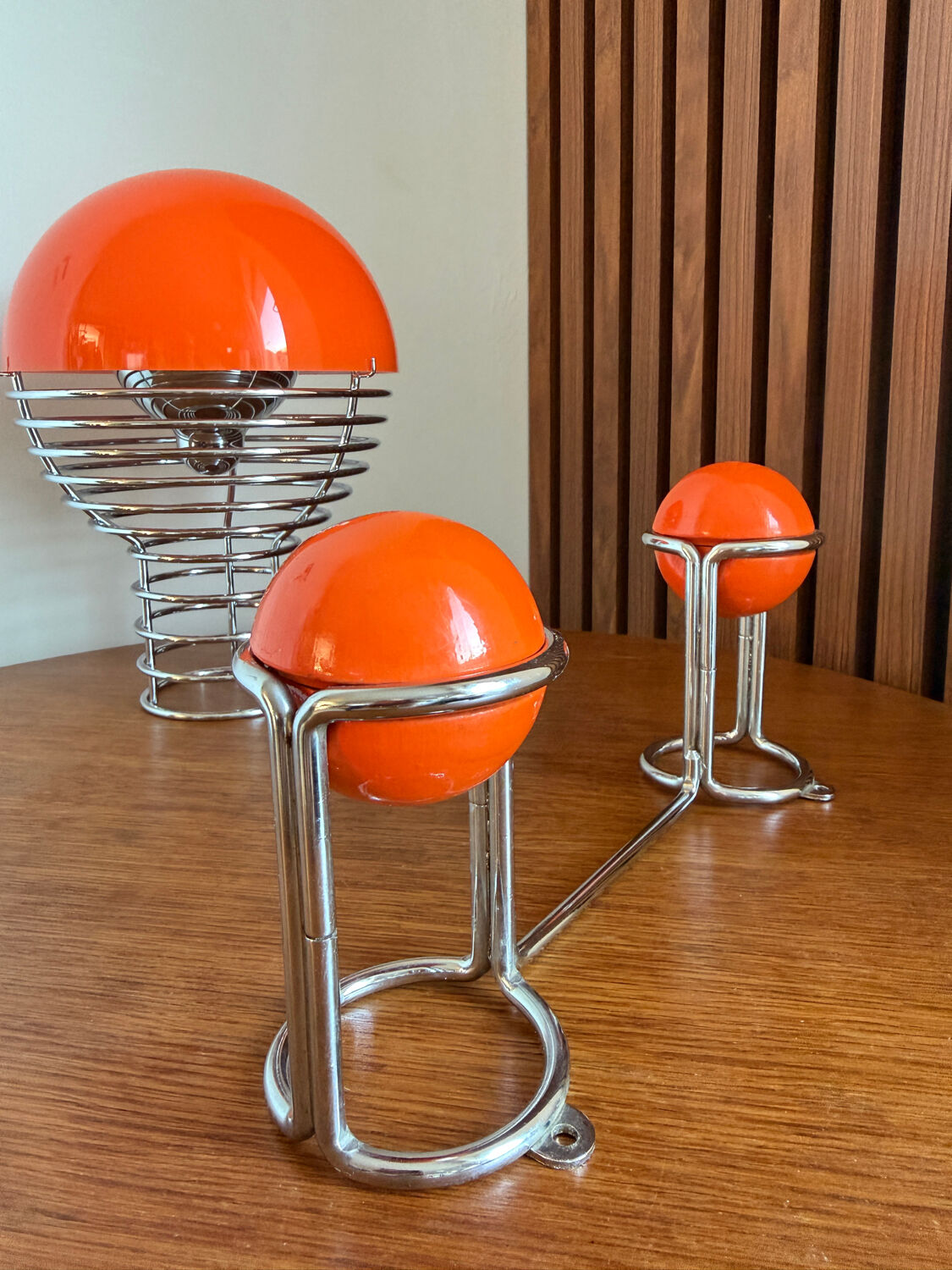 Patère double "Boule" Orange & Chrome  Space Age