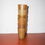 Tasses à café en grès brun moderne du milieu du siècle avec glaçure blanche