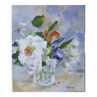 Painting with Bouquet of White Rose and Iris
