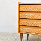 Commode en chêne et rotin